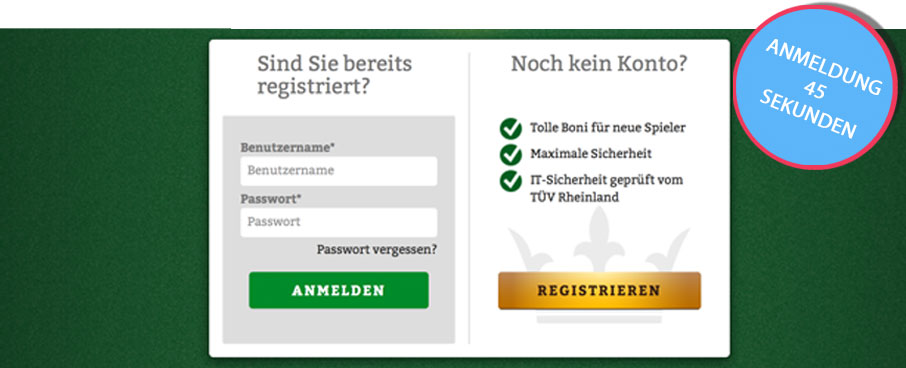 Anmeldung bei onlinecasino.de