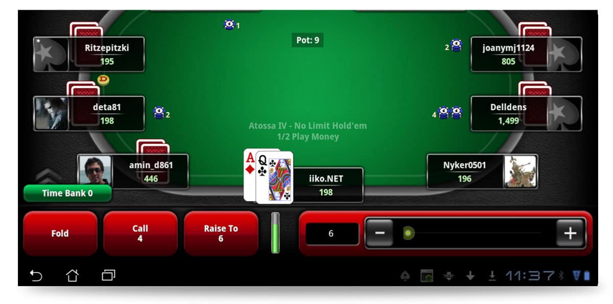 Pokertisch eines Online Casinos